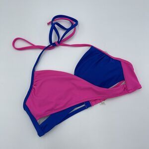 PINK Victoria's Secret Neon Pink & Blue Criss Cross Halter Bikini Top Size S